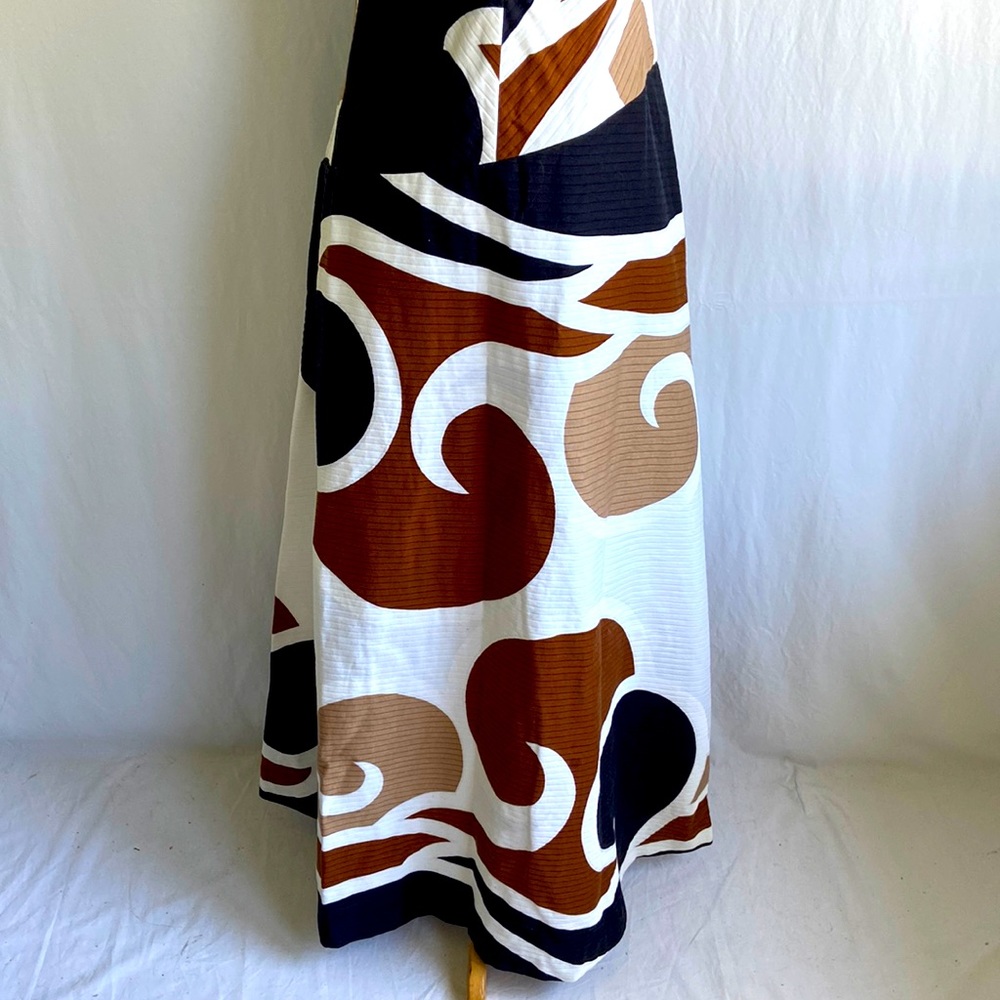 Vintage 1970s White & Brown Retro Maxi Dress Sz 10 - Picture 6 of 8